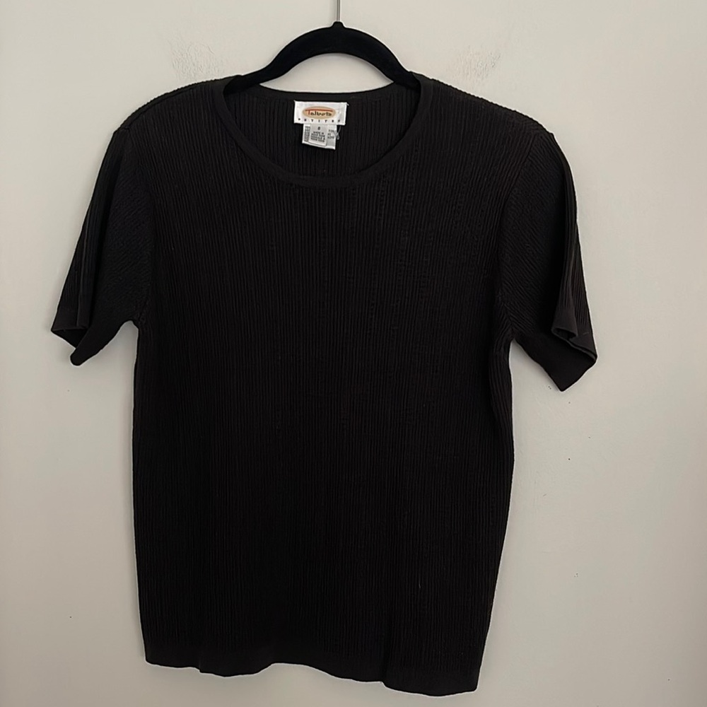 Talbots Black Silk Cotton Shortsleeved Sweater - Picture 2 of 7
